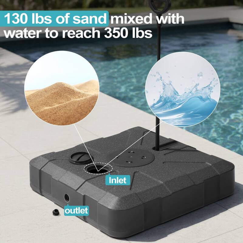 12 x 9 FT Outdoor Patio Cantilever Umbrella with Solar Lights Double Canopy 360 Rotation Tilt with Rod Wheel Base