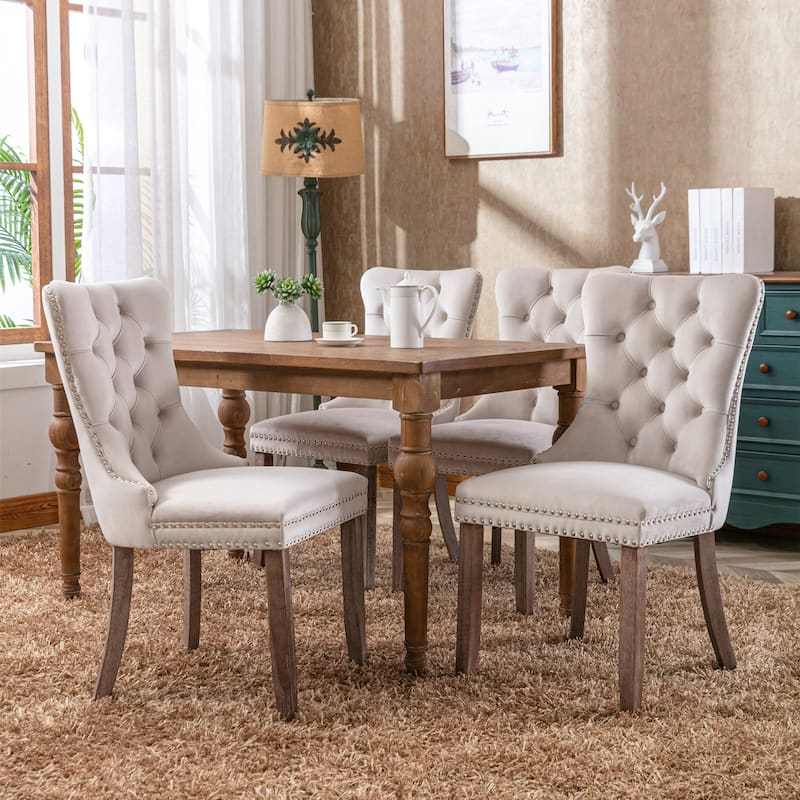 Modern Velvet Upholstered Dining Chair Set of 2 with Nailhead Trim