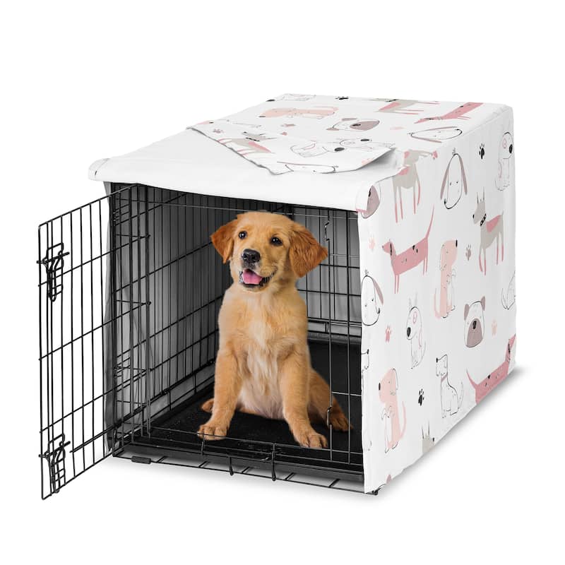 Sweet Jojo Designs Pink Puppy Dogs Girl Dog Crate Kennel Cover 36in. Modern Dog Puppies Boho Wiener Bulldog Whimsical Minimalist