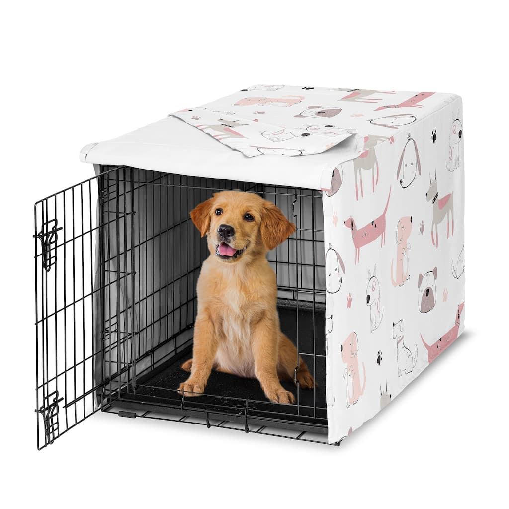 Sweet Jojo Designs Pink Puppy Dogs Girl Dog Crate Kennel Cover 36in. Modern Dog Puppies Boho Wiener Bulldog Whimsical Minimalist