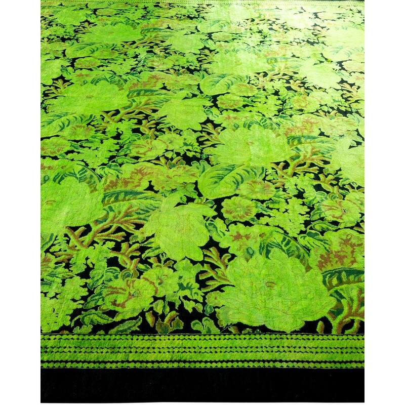 Overton Hand Knotted Wool Vintage Inspired Modern Contemporary Overdyed Green Area Rug - 8' 1" x 10' 1"