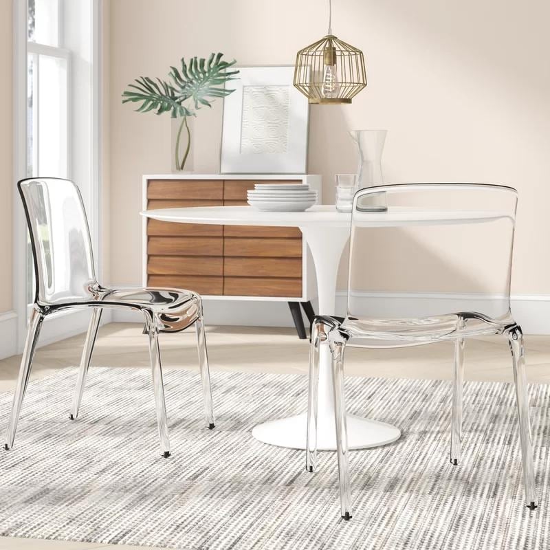 Murray Clear Acrylic Dining Chair Set of 2 - Stackable Indoor Outdoor Side Seat - Modern Minimalist Assembled Transparent Chairs