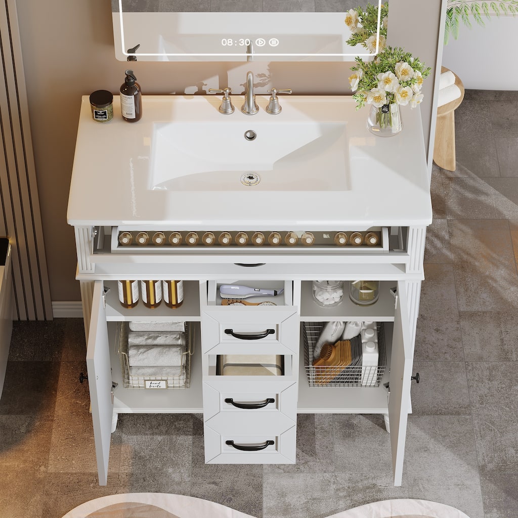 36" Freestanding Bathroom Vanity with Integrated Ceramic Sink, White
