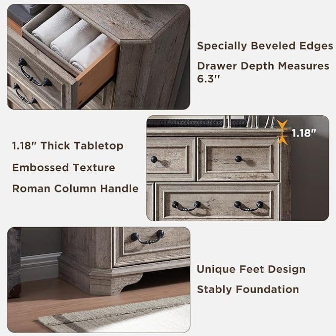 Farmhouse 5 Drawers Dresser, Wood Chest of Drawers, Dressers Organizer