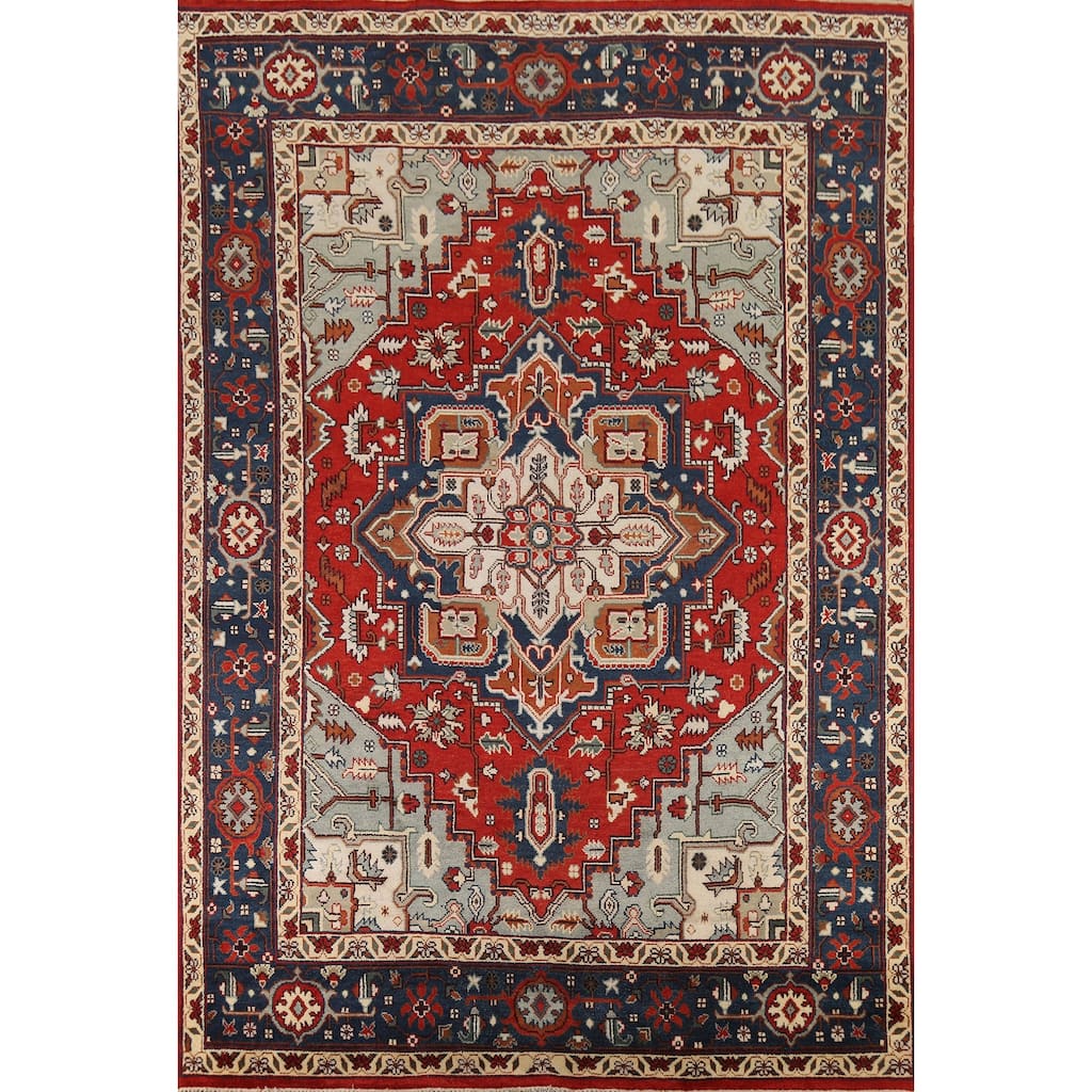Geometric Red Heriz Serapi Oriental Area Rug Handmade Wool Carpet - 8'10"x 12'0"