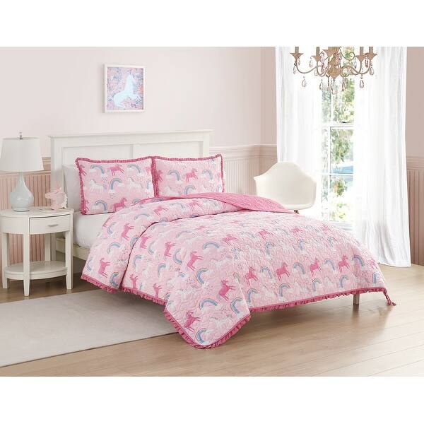 slide 2 of 5, Unicorn Parade Ultra Soft Microfiber Reversible Quilt Set