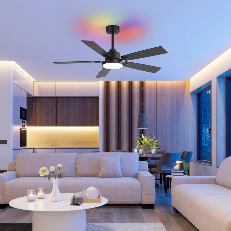 52" Black 5-Blade Integrated LED Ceiling Fan with Light and Remote