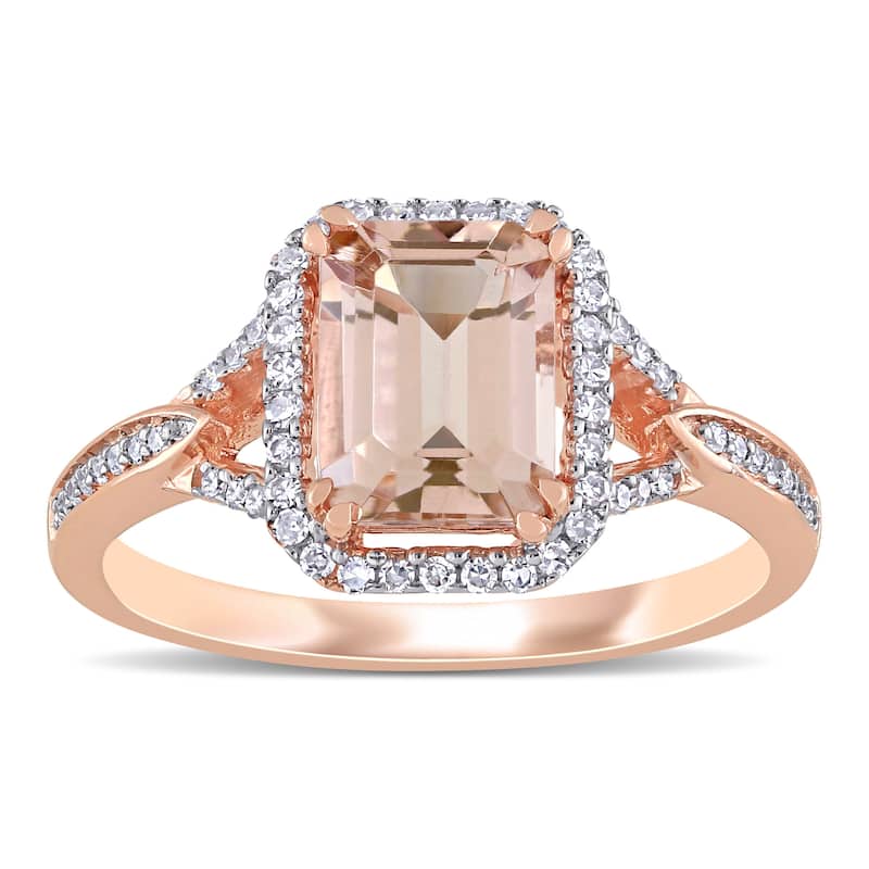 Miadora 14k Rose Gold Morganite and 1/5ct TDW Diamond Split Shank Halo Cocktail Ring
