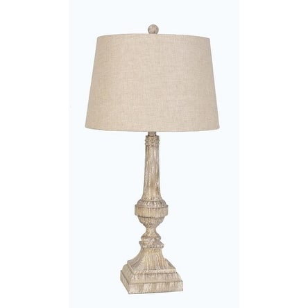 30" Wooden Distressed Polyresin Table Lamp, Brown (Set of 2)