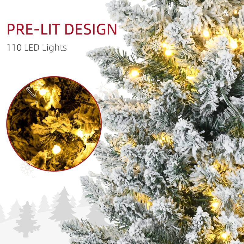 HOMCOM 5' Tall Pre-Lit Slim Noble Fir Artificial Christmas Tree with Realistic Branches, 110 Warm White LED Lights and 294 Tips
