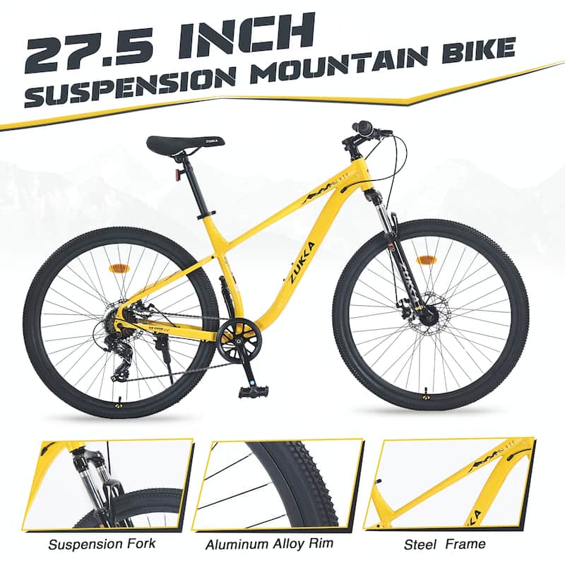 27.5 Inch Wheels 8 Speed Mountain Bike, Front Suspension,Yellow