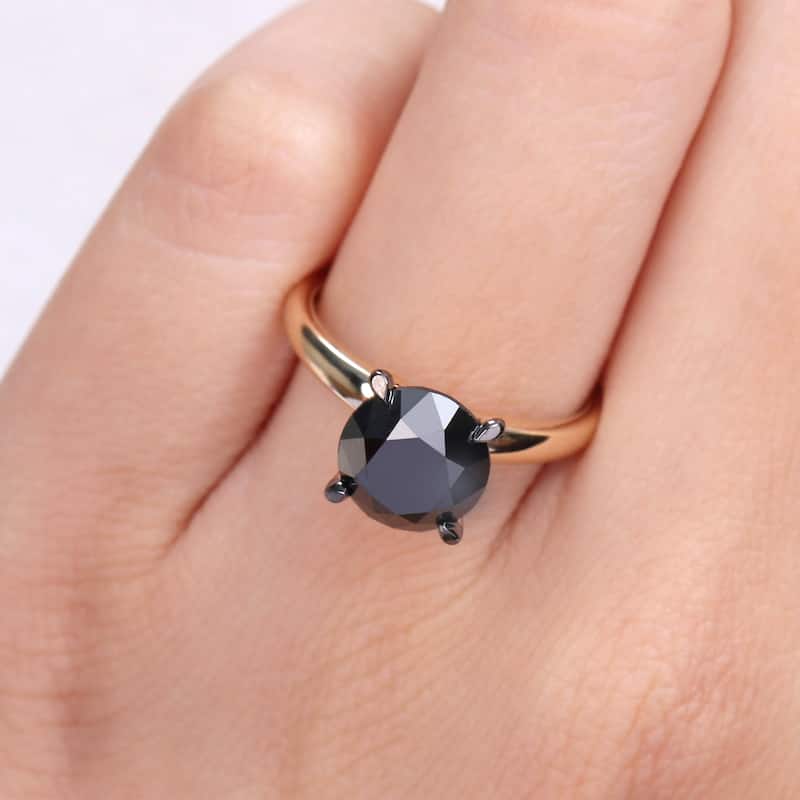 Miadora 3ct TDW Black Diamond Solitaire Engagement Ring in 14k Yellow Gold