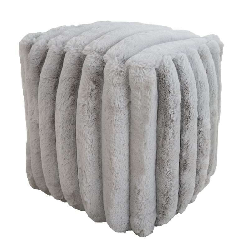Madrid Collection Ultra Soft Ribbed Faux Fur Indoor Pouf - Silver