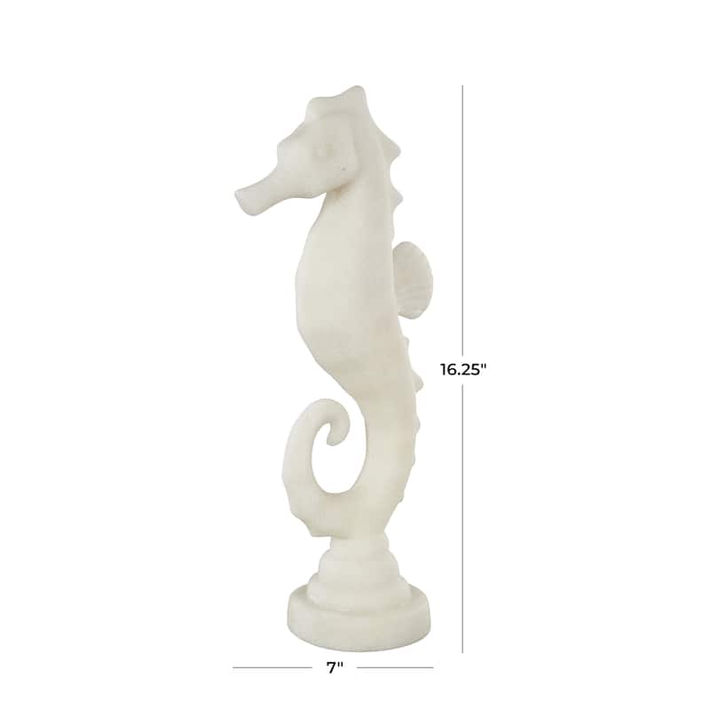 White Polystone Sea Horse Decorative Sculpture with Shimmering Details