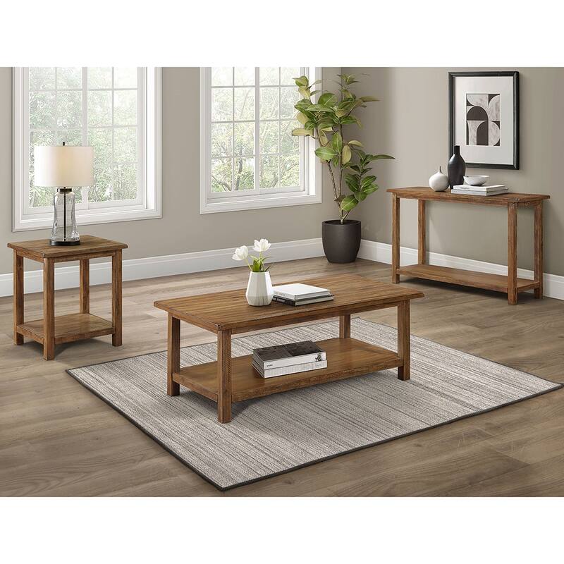 Distressed Wood Coffee Table with Lower Shelf Rustic Farmhouse Design