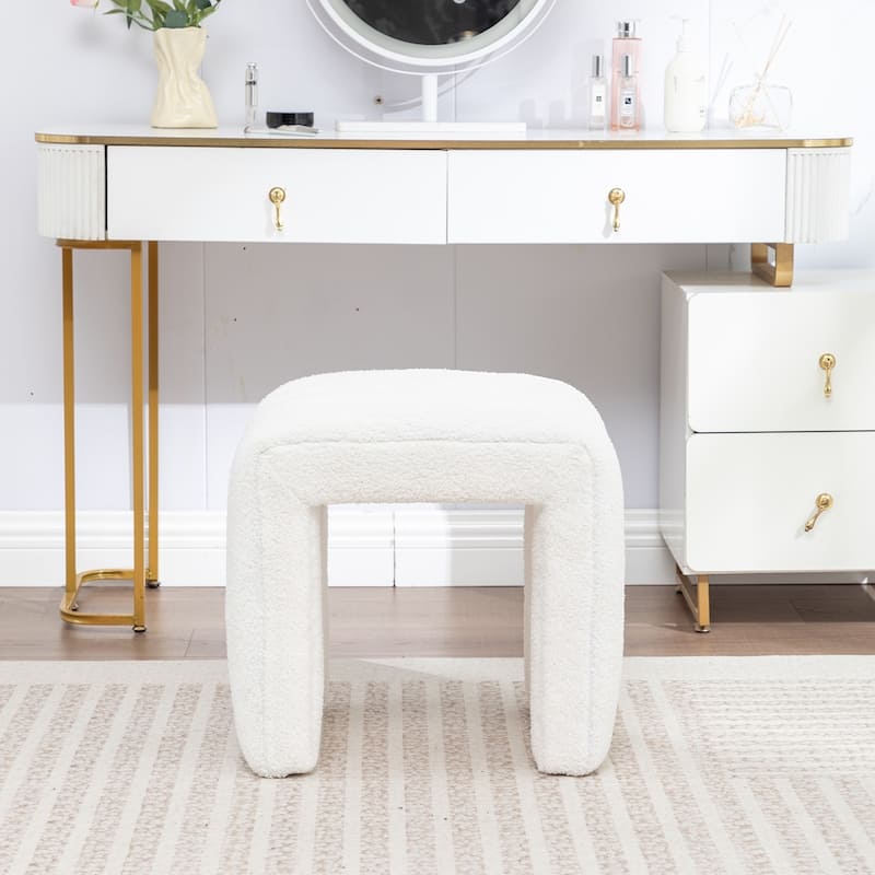 SEYNAR Modern Glam Teddy Velvet Upolstered U-Shaped Ottoman