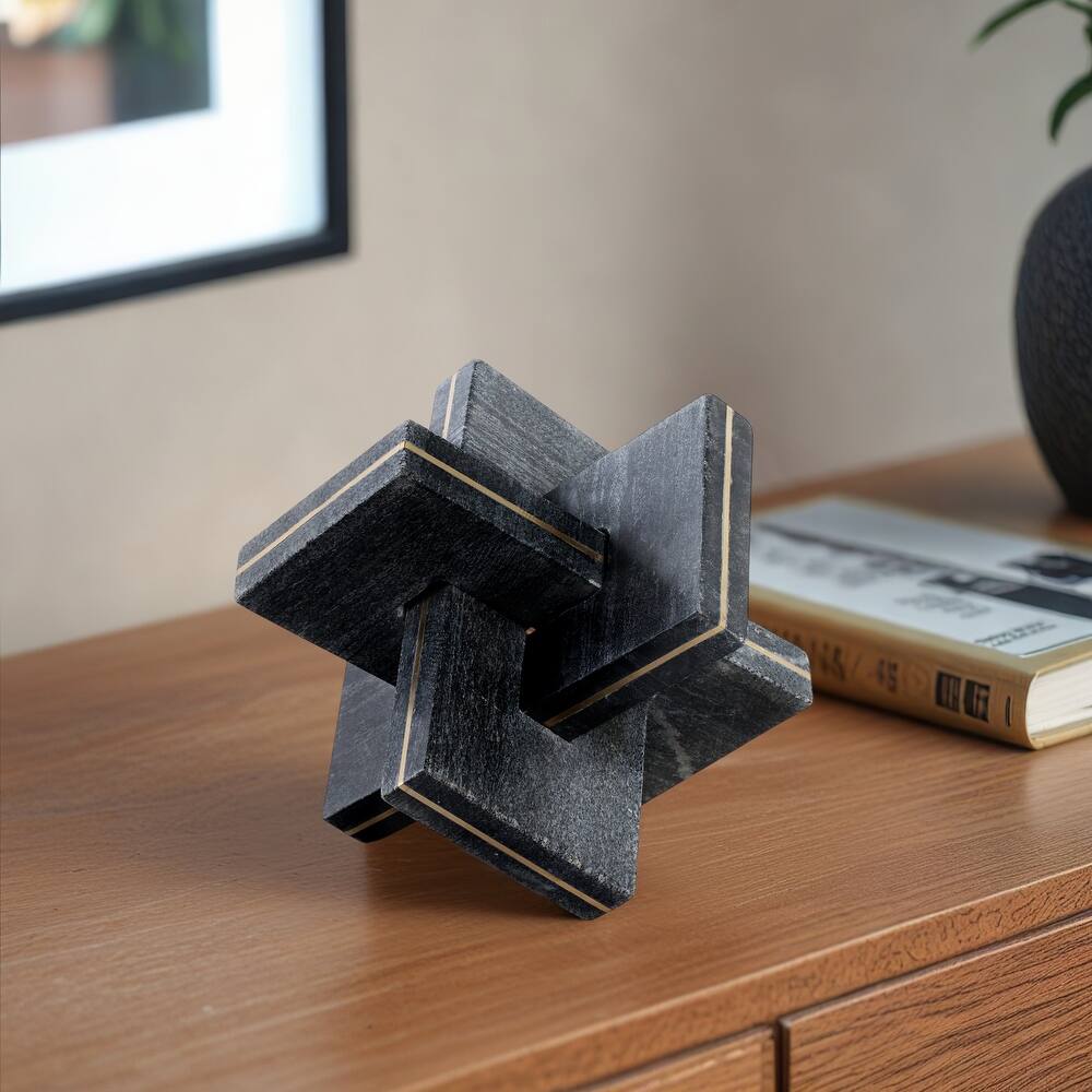 Stone Metal Decorative Object Interlocking Modern Geometric Structure