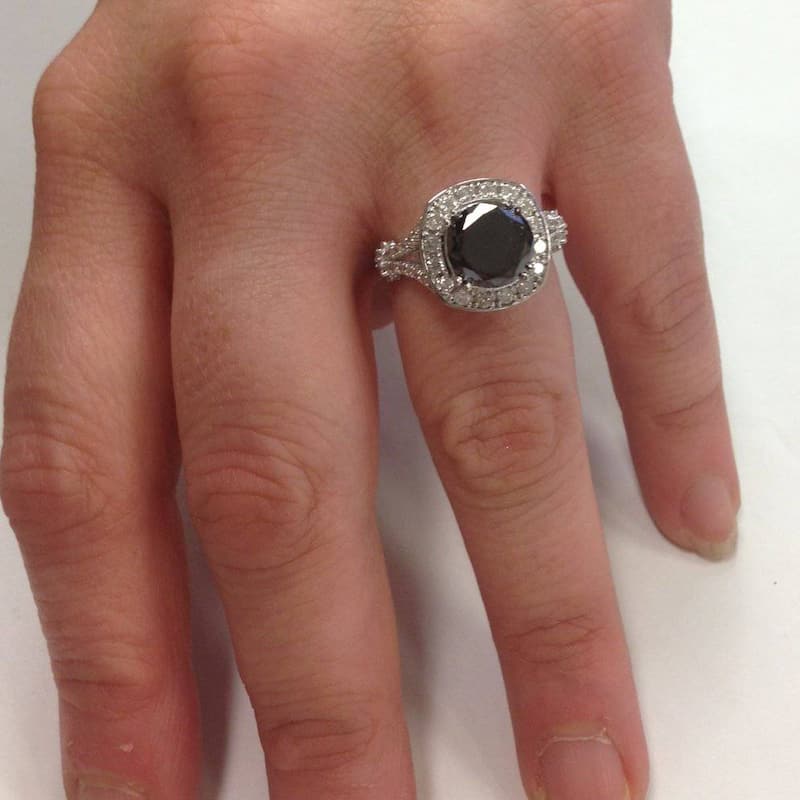 4ct Black Treated Diamond Cushion Vintage Engagement Ring White Gold