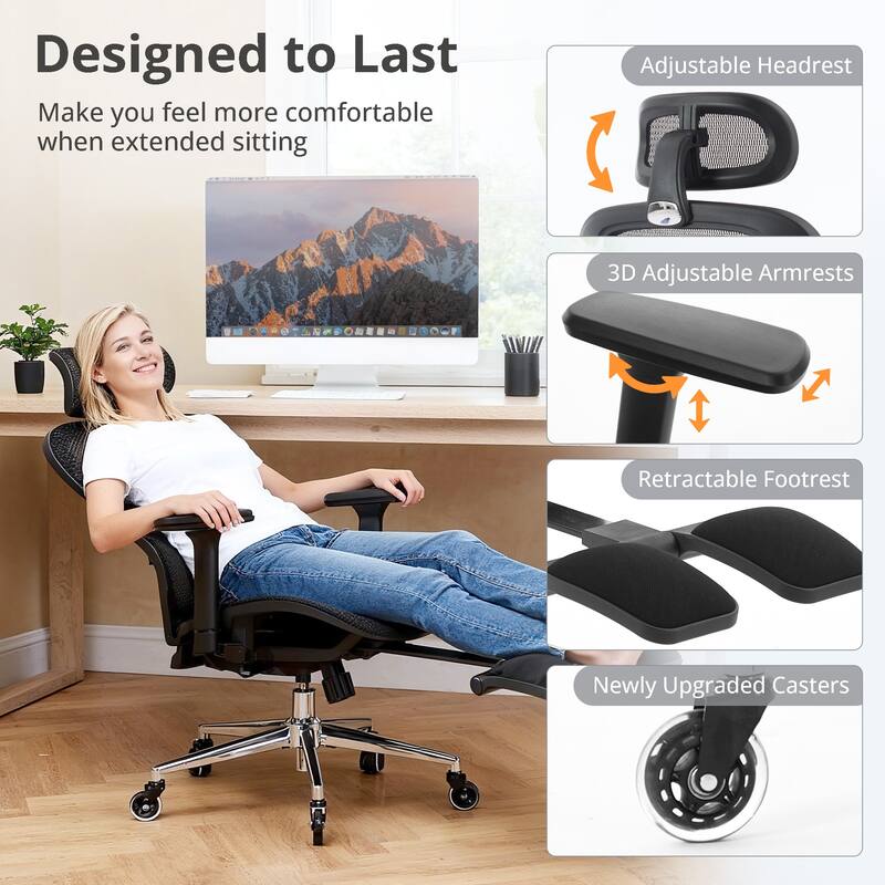 Multi-Functional Ergonomic Office Chair w/Adjustable Support&Hidden Footrest