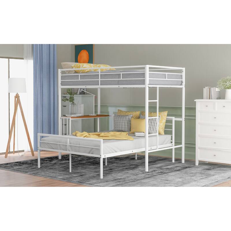 Twin-Full Bunk Bed with Desk and Storage, Heavy-Duty Metal Frame, Easy Assembly