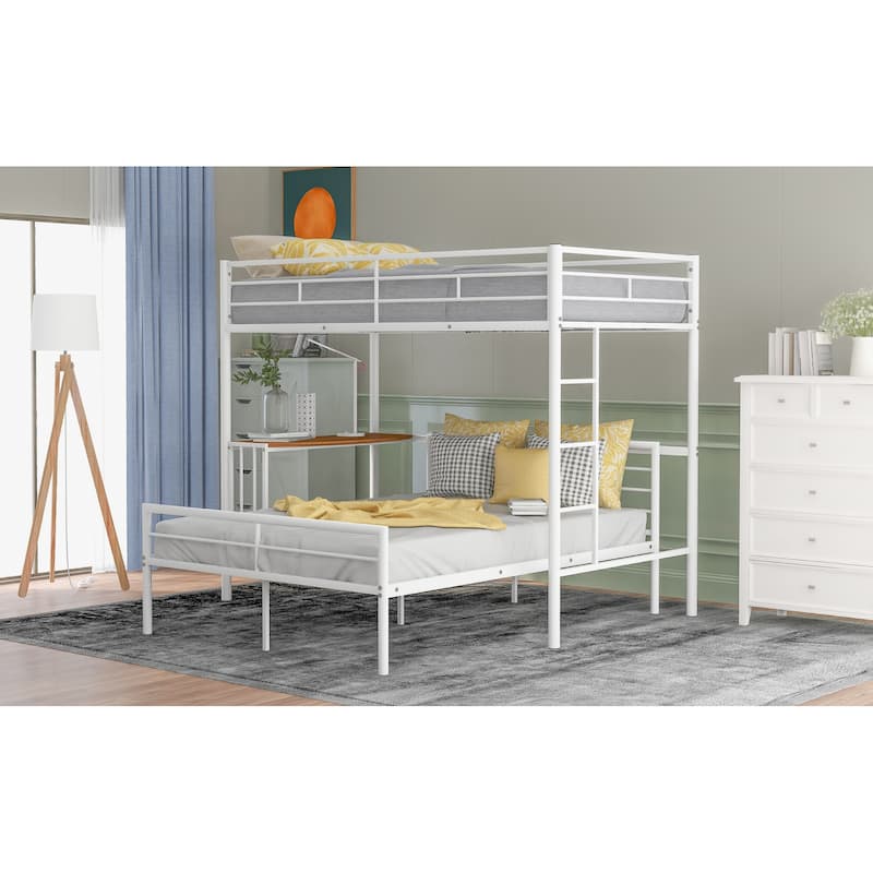 Twin Over Full Metal Bunk Bed with Desk