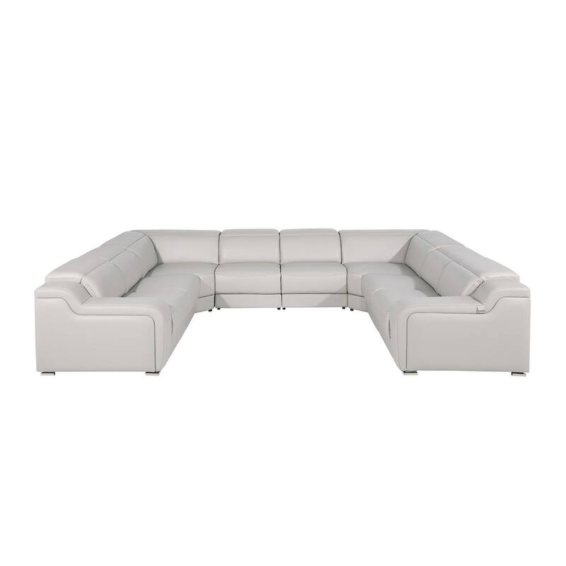 HomeRoots Black Italian Leather Power Reclining U Shaped Eight Piece Corner Sectional With Console