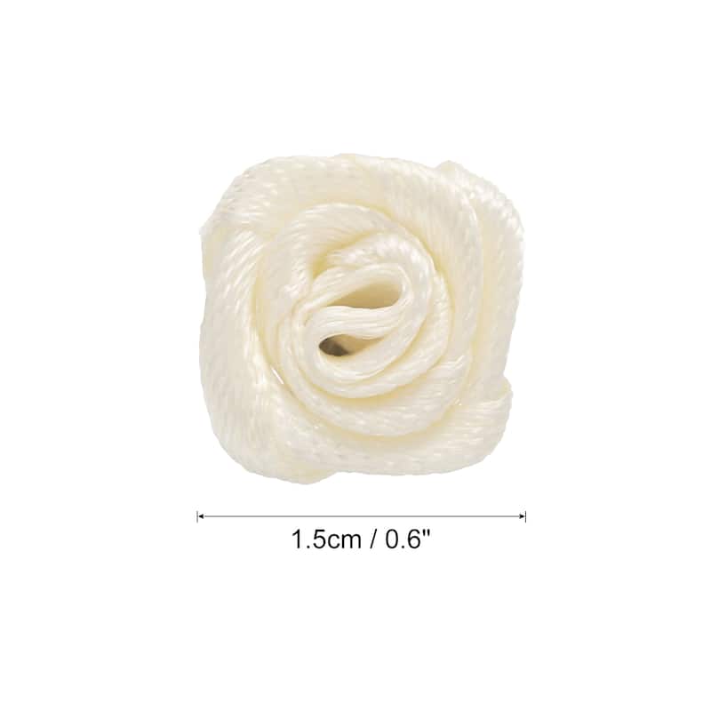 100pcs 1.5cm Mini Ribbon Roses for Crafts Artificial Fabric Flowers - Beige