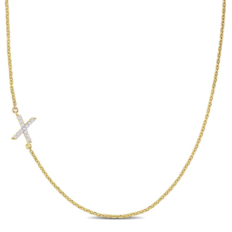 Miadora Diamond Accent A to Z Initial Station Necklace in 14k Yellow Gold - X