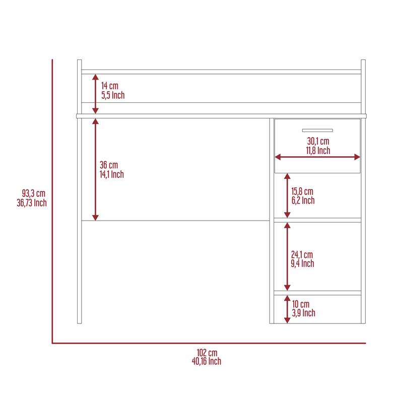 Writing Computer Desk , Multiple Shelves, One Drawer