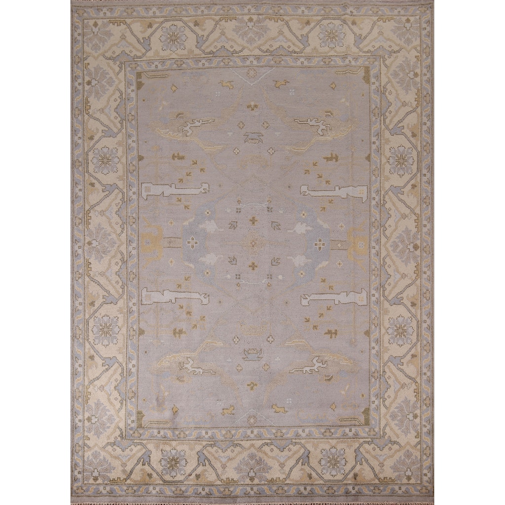 Earth Tone Oushak Indian Area Rug Handmade Transitional Wool Carpet - 8'0"x 9'9"
