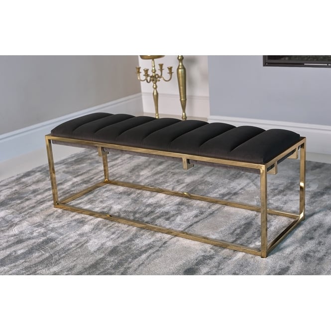 Modern Design Goldtone Velvet Upholstered Accent Bench