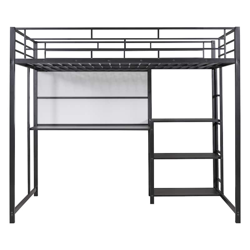 Twin Size Metal Loft Bed with Desk, Shelves, and Ladder - Sturdy Steel Frame for Kids' Exploration