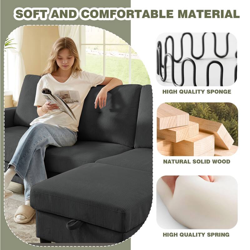 3 Pieces Corduroy Living Room Set with Sofa ,Storage Ottoman and Chair