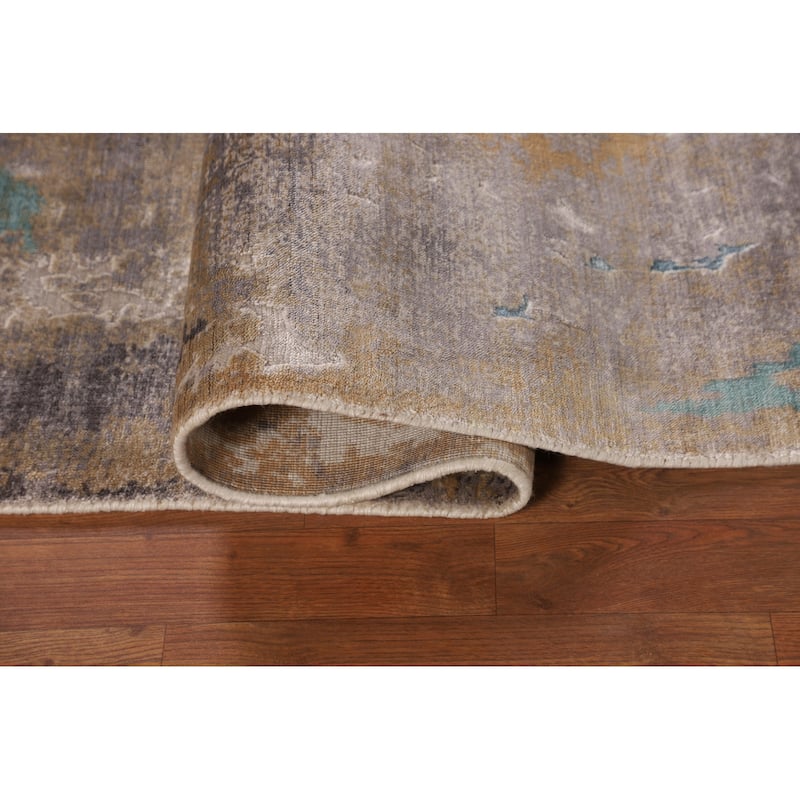 Contemporary Abstract Indian Area Rug Handmade Multi-Color Wool Carpet - 5'5"x 7'6"