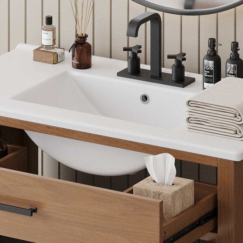 36"Bathroom Vanity with Sink, 2 Soft Close Doors and 3 Drawers, Free-standing Vanity with Wood Legs and Large Storage
