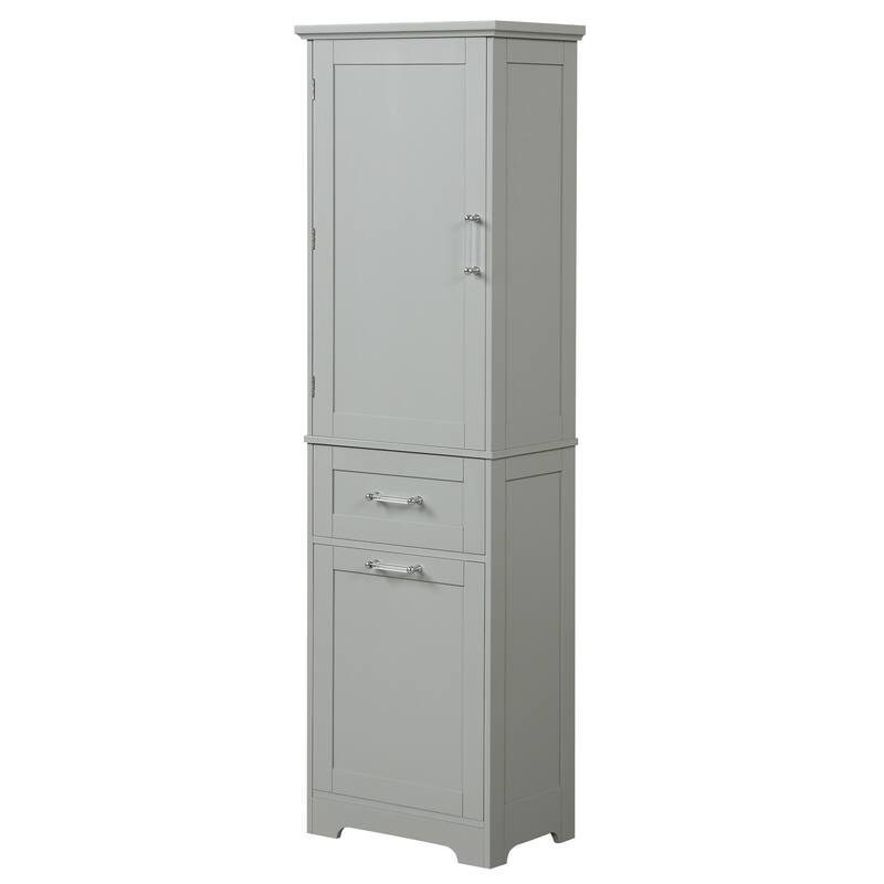 Tall Bathroom Storage Cabinet, Freestanding Organizer, Wooden Floor Cabinet with 2 Different Size Drawers & Adjustable Shelf