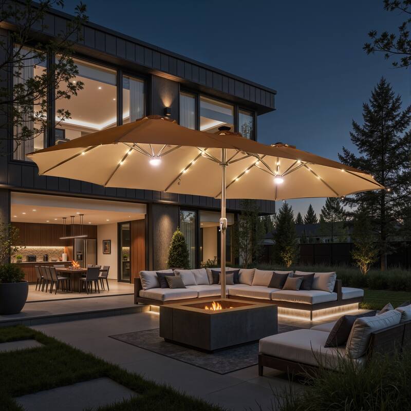 OVIOS 15 ft Double Side Patio Outdoor Umbrella Extra Large with Crank & Light