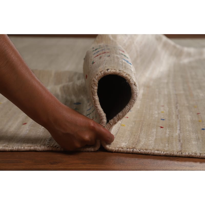 Hand Knotted Oriental 100% Wool Carpet Tribal Tribal Beige & Ivories Gabbeh Area Rug - 12' 5'' X 9' 3''