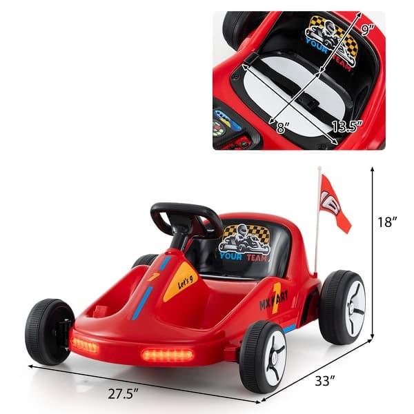 dimension image slide 0 of 3, Remote Control Kids Go Kart with Music and LED Lights - 33" x 27.5" x 18"