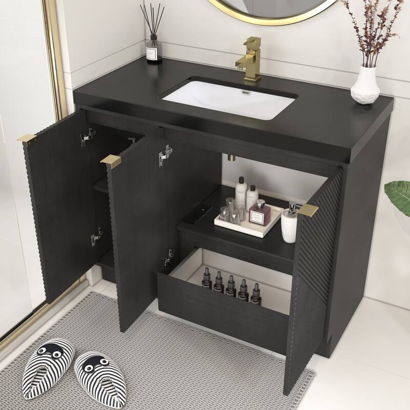 Milano 42" Freestanding (R) Bathroom Vanity with Black Acrylic Sink