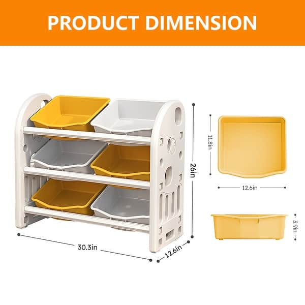 dimension image slide 0 of 4, Multi-functional Kids Toy Storage Organizer with HDPE Shelf and 6 Bins