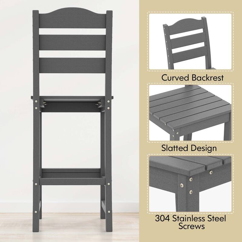 Costway Outdoor HDPE Bar Stool Patio Tall Chair Backrest Footrest All - See Details