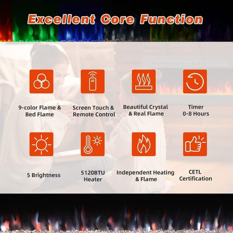 Electric Fireplace 12 Flame Color Wall Mounted