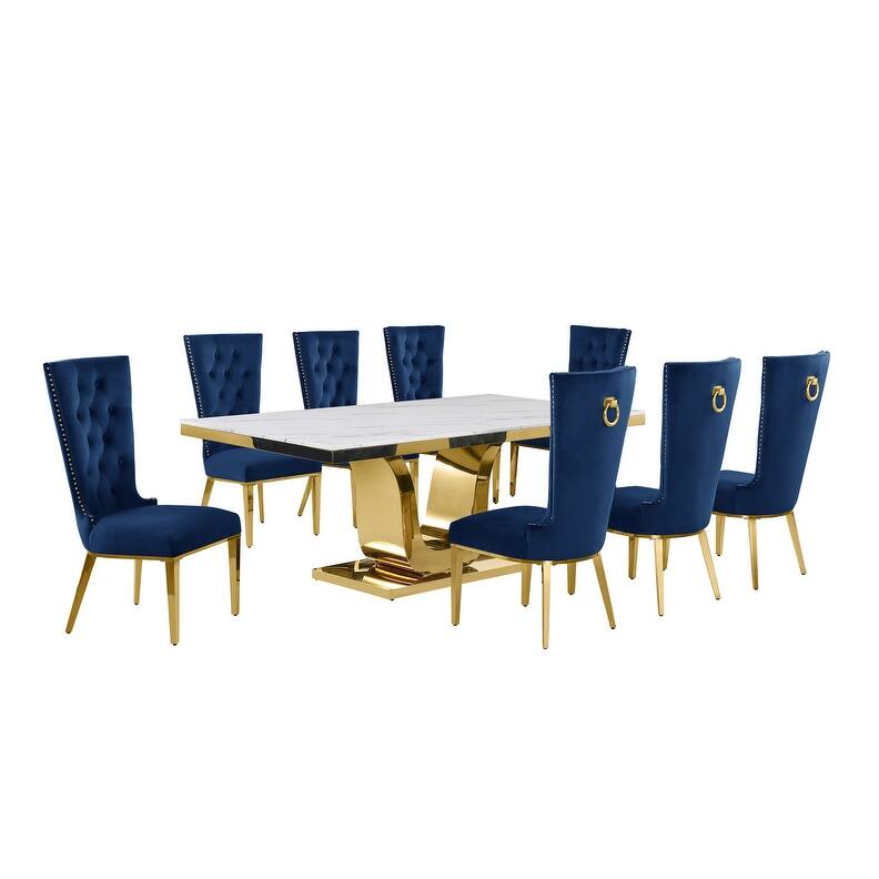 Best Quality Furniture D321-SC334-7 Dining Set with 78" White Marble Top