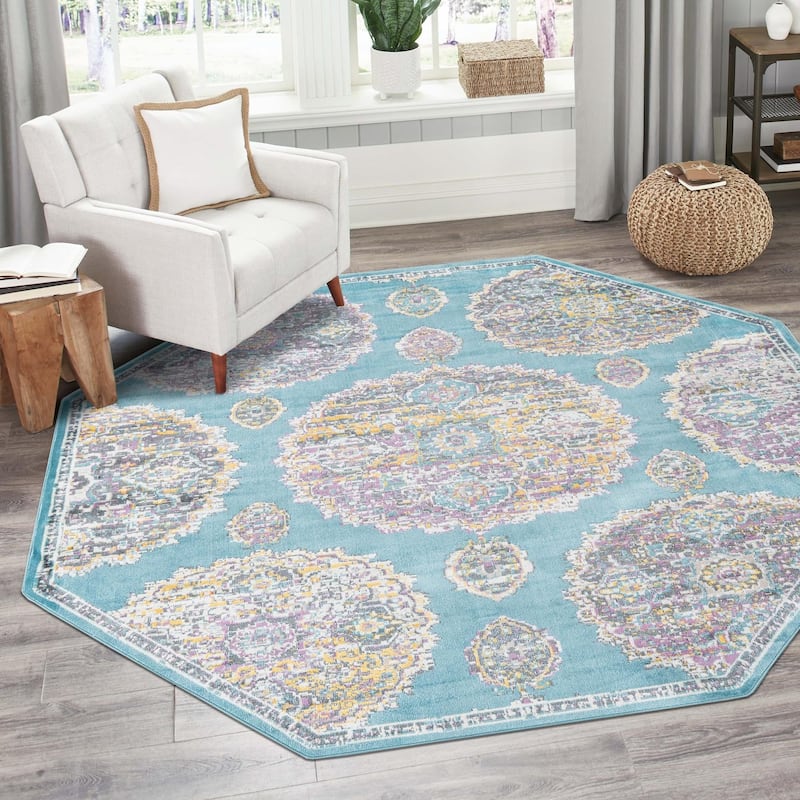 Transitional Laka Collection Area Rug - Blue - 6'x6' Octagon