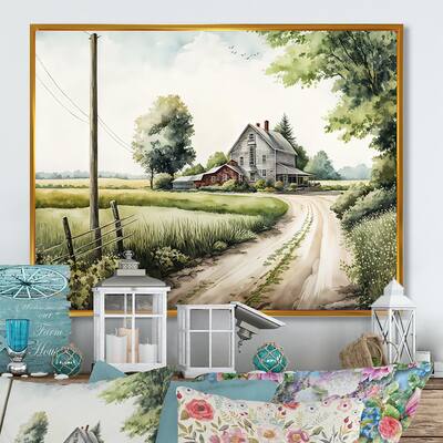 Designart "Beautiful Barn In Spring V" Farmhouse / Country Framed Canvas Art Print