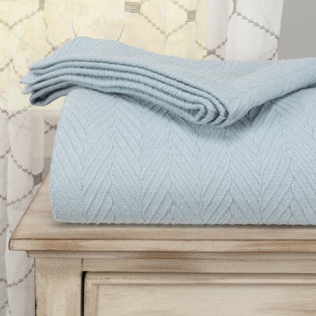 Metro Zig-Zag Chevron All-Season Bedding Cotton Blanket by Superior - Full - Queen - Light Blue
