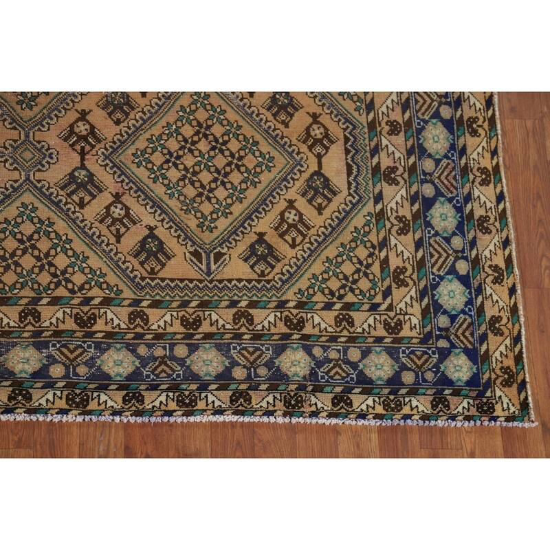 Geometric Bakhtiari Vintage Persian Area Rug Hand-Knotted Wool Carpet - 6'9" x 9'11"