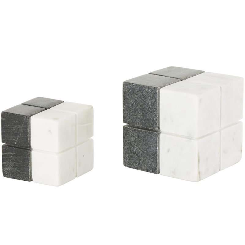 Marble Geometric Dice Sculpture with Black Accent - Set of 2 White - Roche River Decor - White