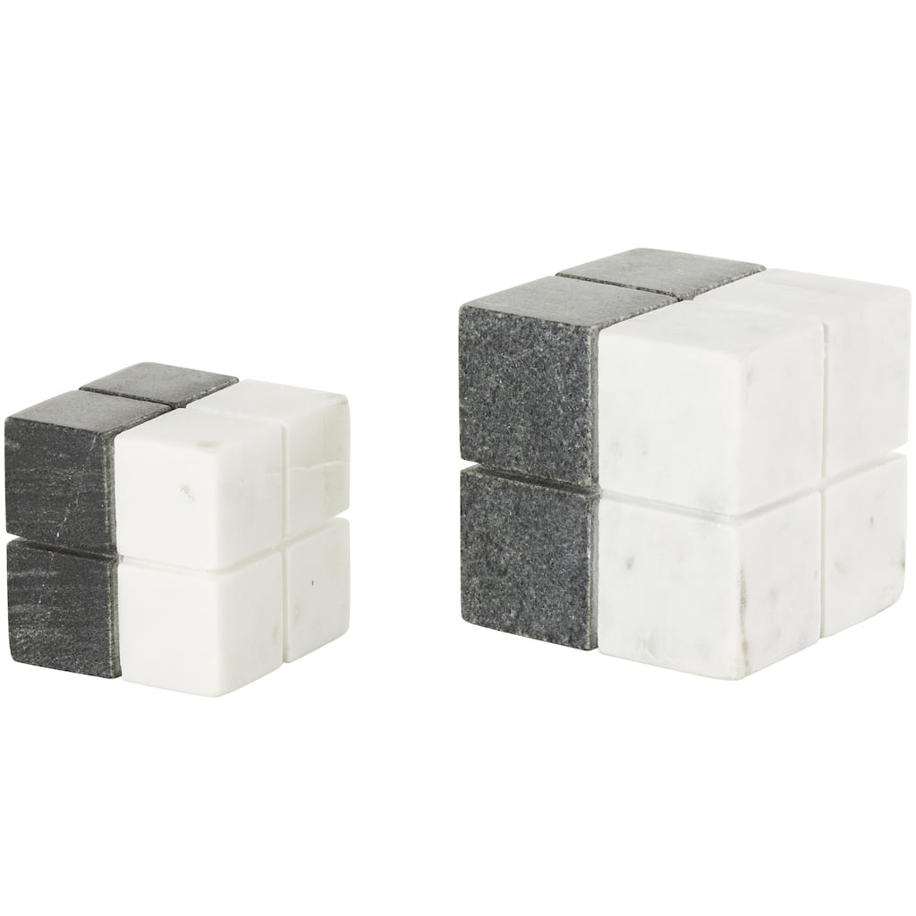 Marble Geometric Dice Sculpture with Black Accent - Set of 2 White - Roche River Decor